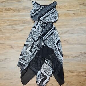 💜Enfocus Studio Black & White Asymmetric Blouson Sleeveless Dress Size 4